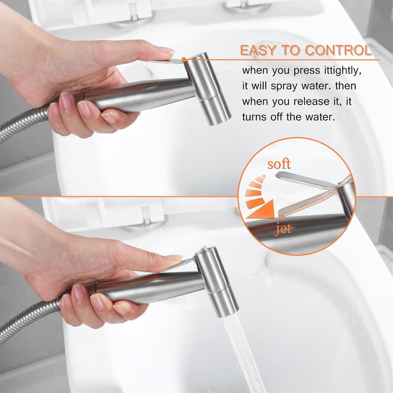 Lambloraey Bidet Sprayer Head Stainless Steel, Handheld Bidet Sprayer for Toilet with Adjustable Water Pressure Control for Bathroom & Baby Diaper & Postpartum - Image 2